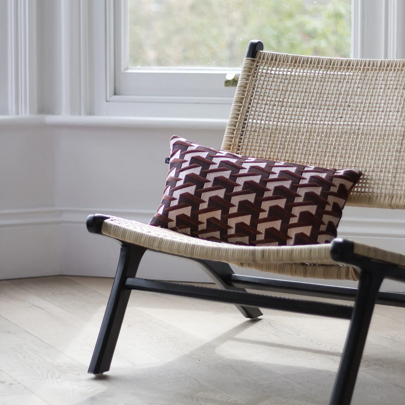 Deco Burgundy Red Geometric Cushion - Image 2