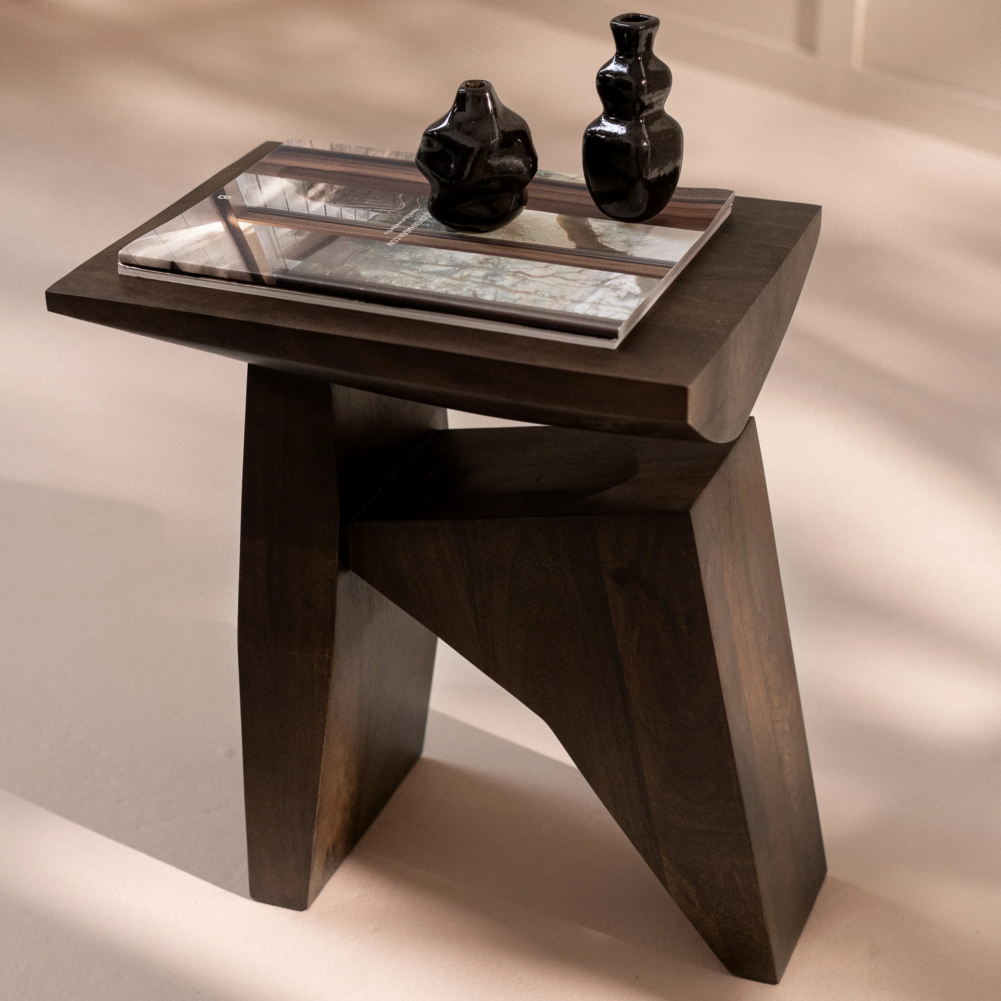 Ishi Dark Wood Accent Stool - Image 2